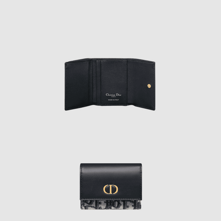 디올 30 Montaigne Veronia 지갑 블루 Dior Oblique 자카드 및 부드러운 송아지 가죽