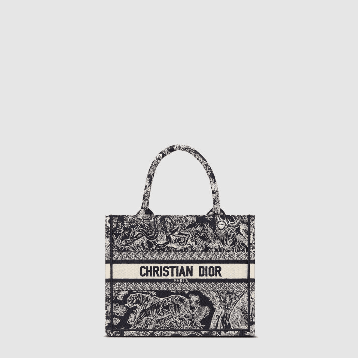 디올 스몰 Book Tote 화이트 네이비 블루 Toile de Jouy Sauvage 자수