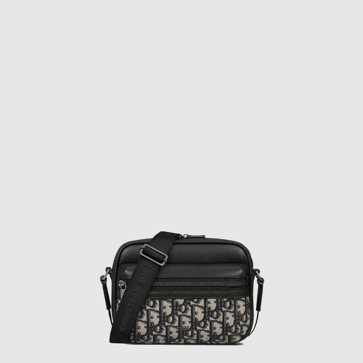 디올 미니 Rider 2.0 지퍼 메신저 백 베이지 및 블랙 Dior Oblique 자카드