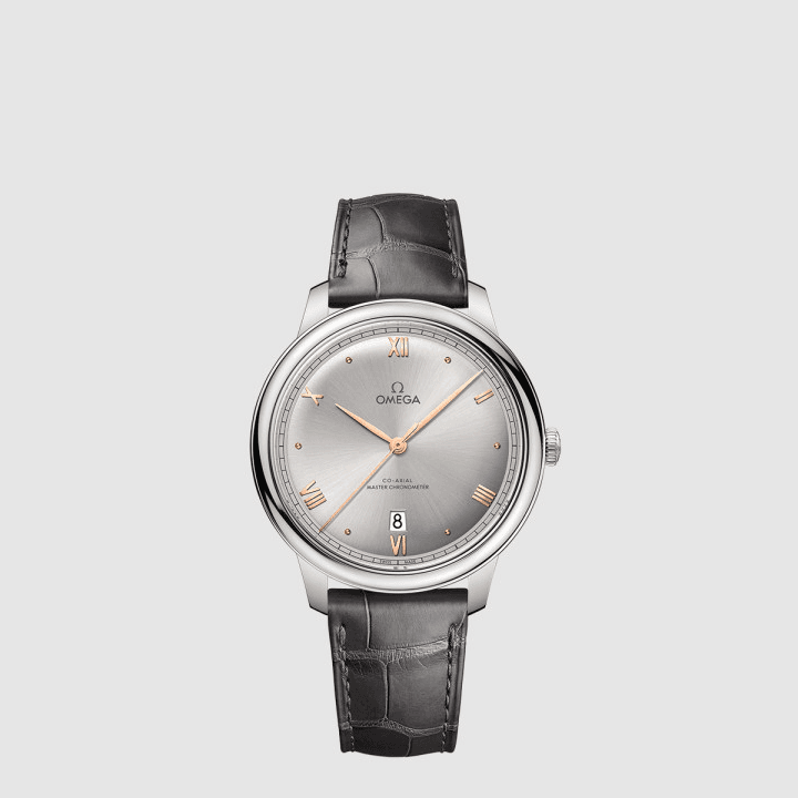 오메가 드 빌 프레스티지 코‑액시얼 마스터 크로노미터 40 MM 그레이 다이얼 가죽 스트랩