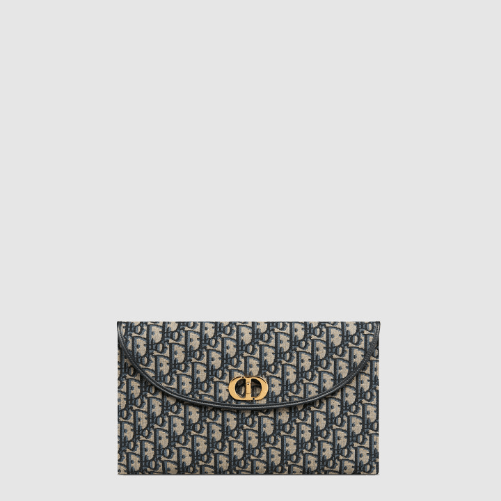 디올 30 Montaigne Avenue 플랩 파우치 블루 Dior Oblique 자카드