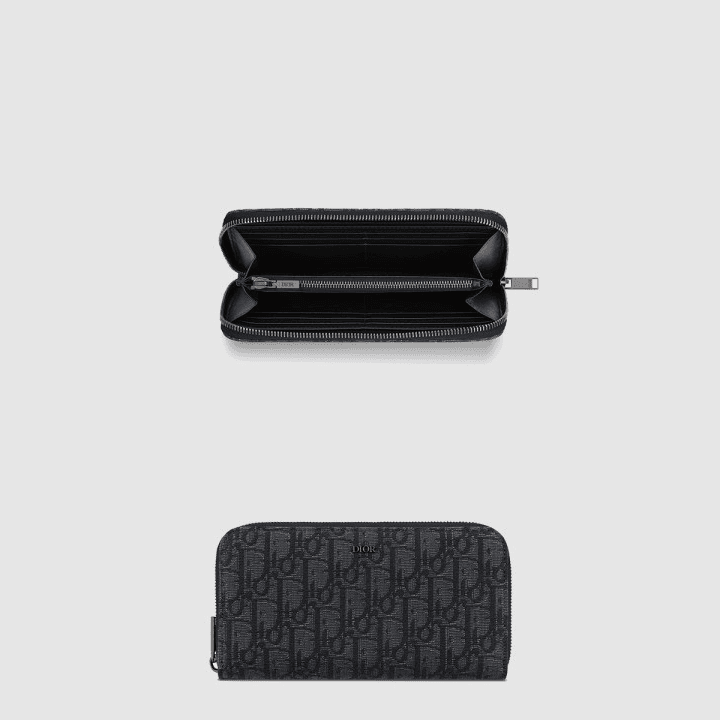 디올 Dior Oblique 자카드 지퍼 블랙 장지갑