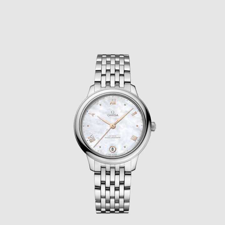 오메가 드 빌 프레스티지 코‑액시얼 마스터 크로노미터 34MM 화이트 마더 오브 펄 다이얼