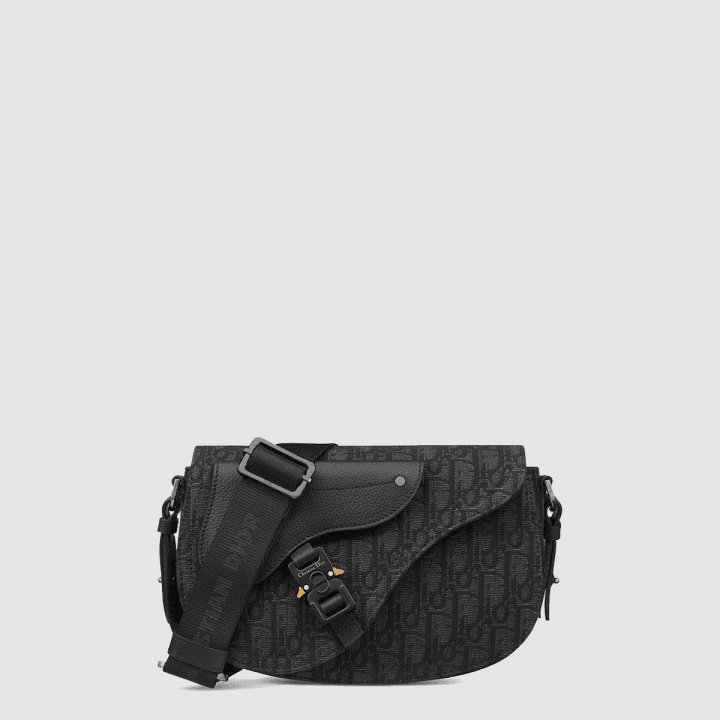 디올 블랙 Dior Oblique 자카드 새들 메신저 백