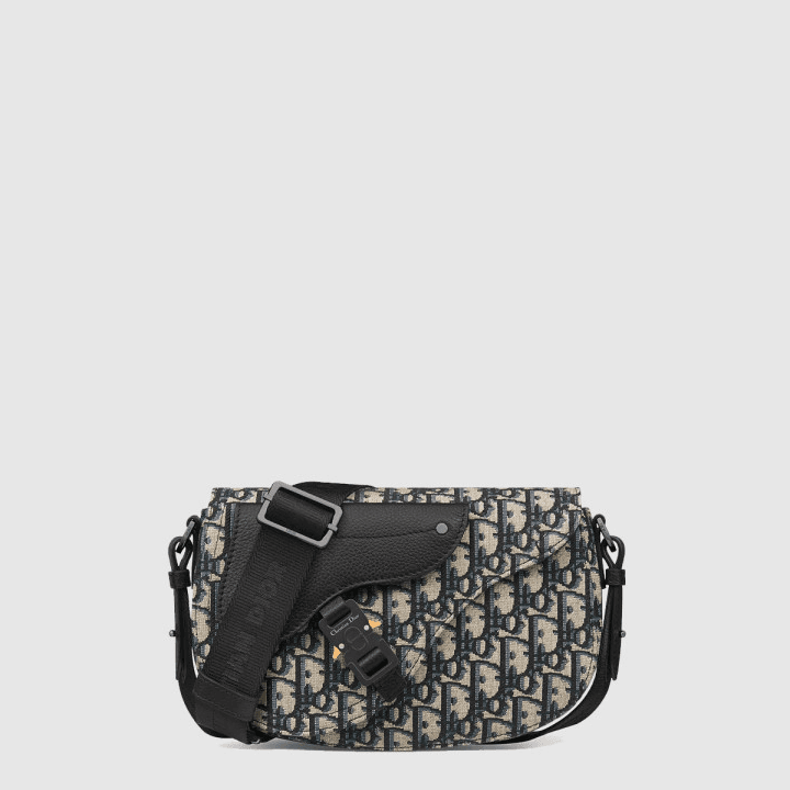 디올 새들 메신저 백 베이지 및 블랙 Dior Oblique 자카드