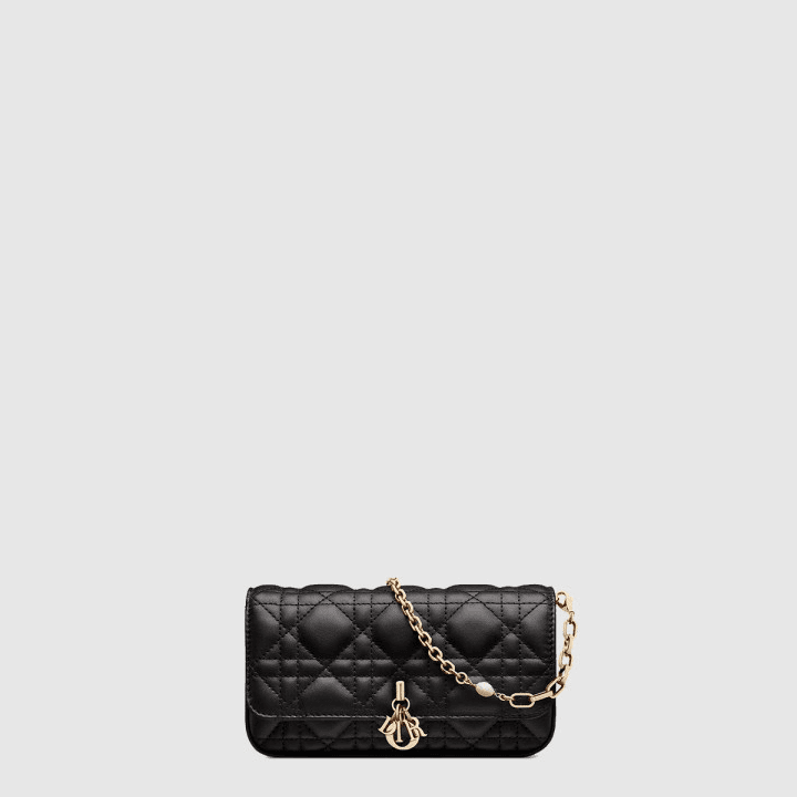 디올 My Dior Dior Talk 휴대폰 파우치 블랙 까나쥬 양가죽