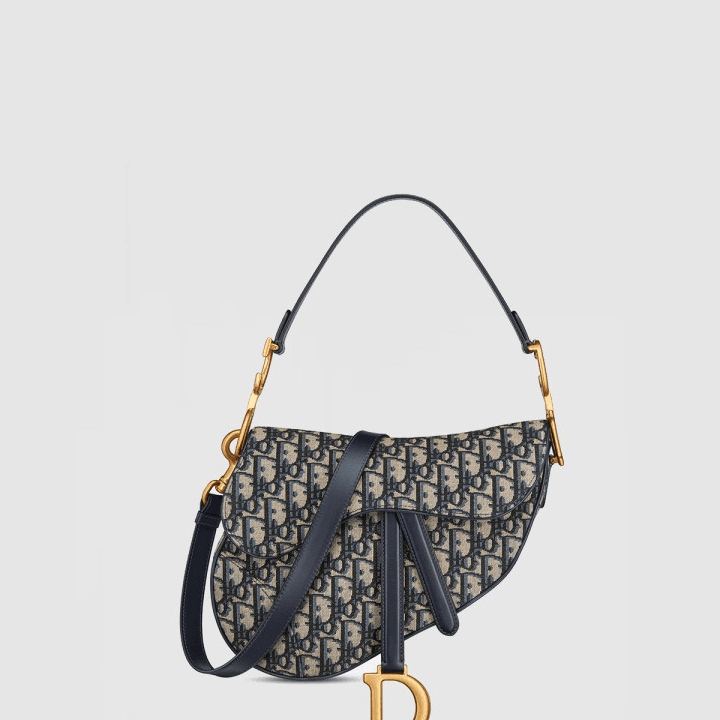 디올 스트랩 새들백 블루 Dior Oblique 자카드