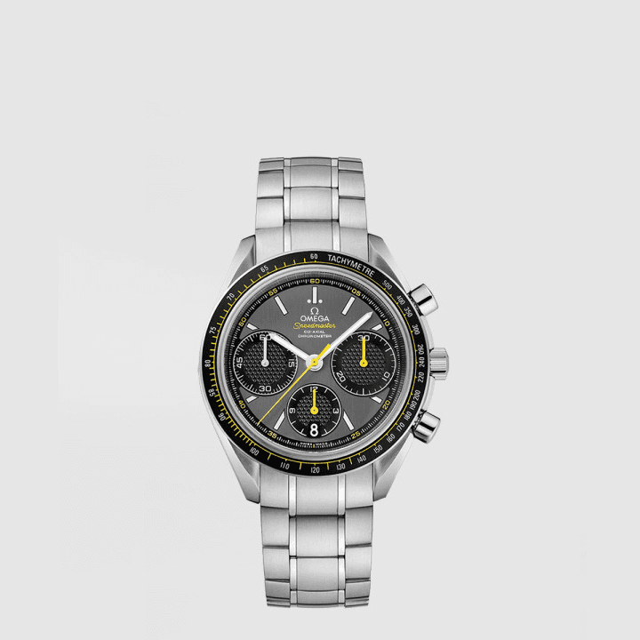 오메가 스피드마스터 레이싱 코 액시얼 크로노미터 크로노그래프 40 MM 실버&블랙
