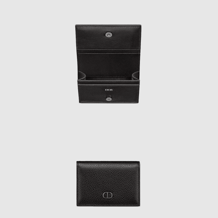 디올 CD Icon 비즈니스 카드 지갑 블랙 그레인 송아지 가죽