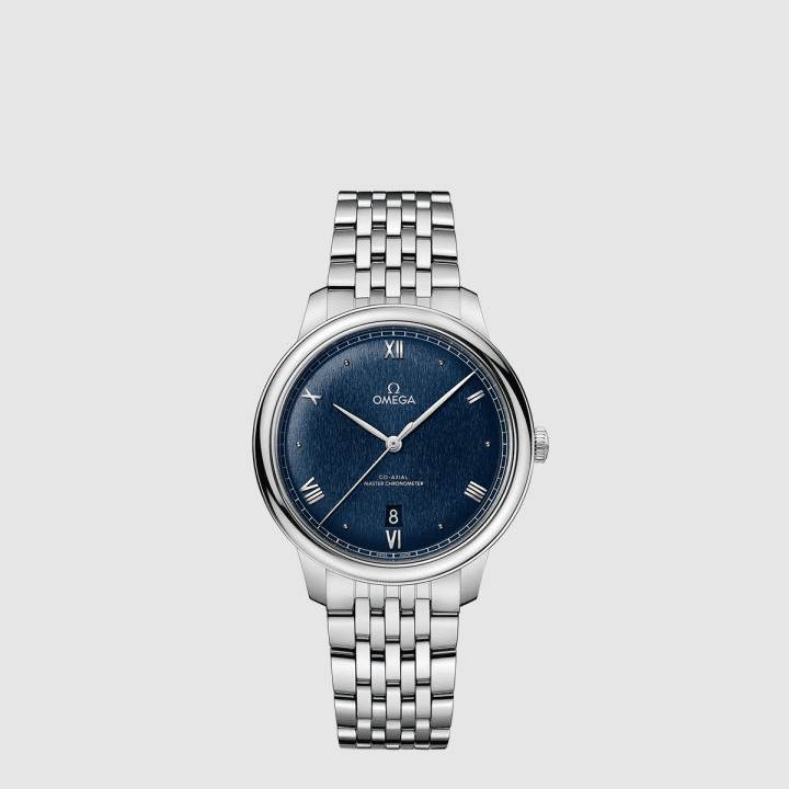 오메가 드 빌 프레스티지 코 액시얼 마스터 크로노미터 40MM 실버&블루