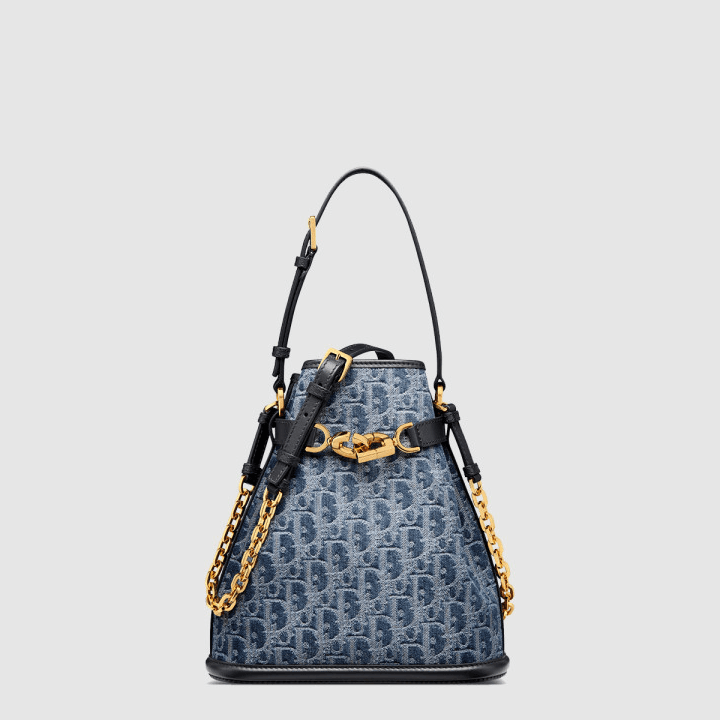 디올 C'est Dior 스몰 버킷백 블루 오블리크 자카드