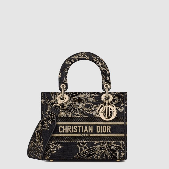 디올 미디엄 Lady D Lite 백 블랙 Dior Jardin d'Hiver 자수