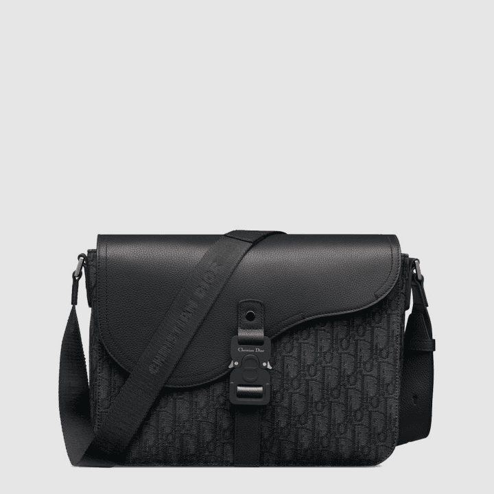 디올 새들 플랩 메신저 백 블랙 Dior Oblique 자카드 및 블랙 그레인 송아지 가죽