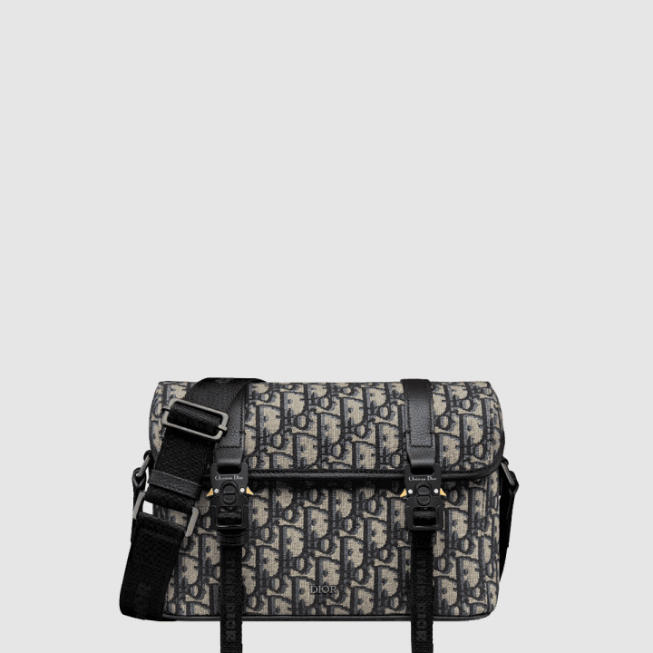 디올 Hit the Road 플랩 메신저 백 베이지 및 블랙 Dior Oblique 자카드