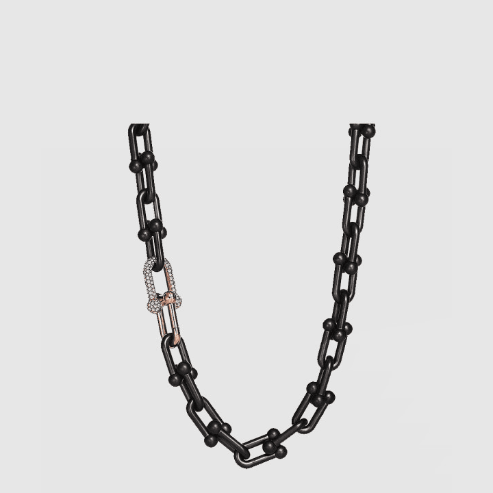티파니앤코 하드웨어 블랙 티타늄 및 로즈 골드 다이아몬드 라지 링크 네크리스