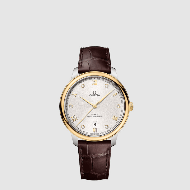 오메가 드 빌 프레스티지 코‑액시얼 마스터 크로노미터 40MM 스틸 옐로우 골드 가죽 스트랩