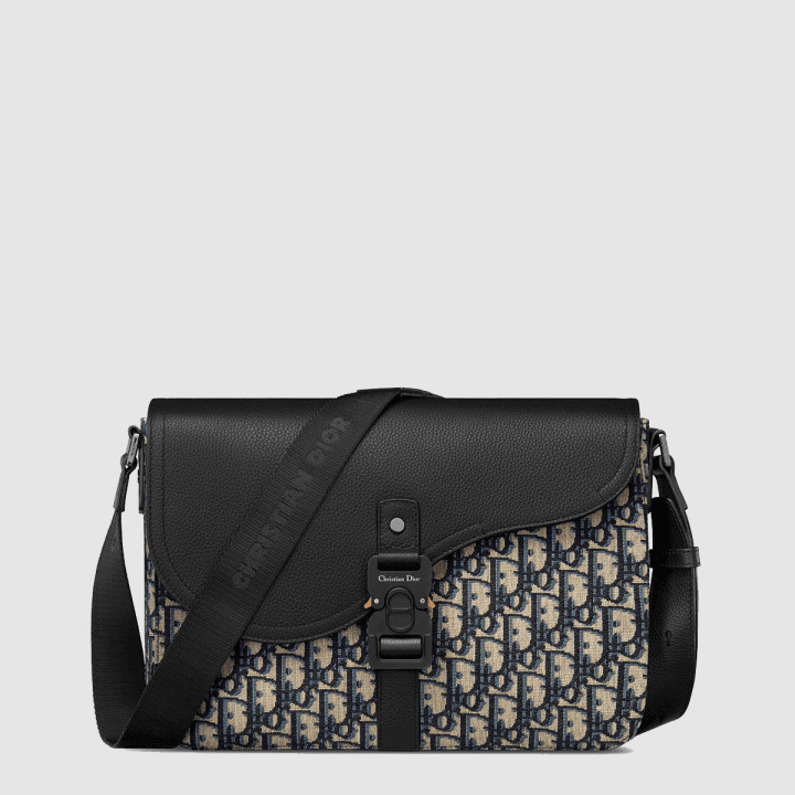 디올 새들 플랩 메신저 백 베이지 블랙 Dior Oblique 자카드
