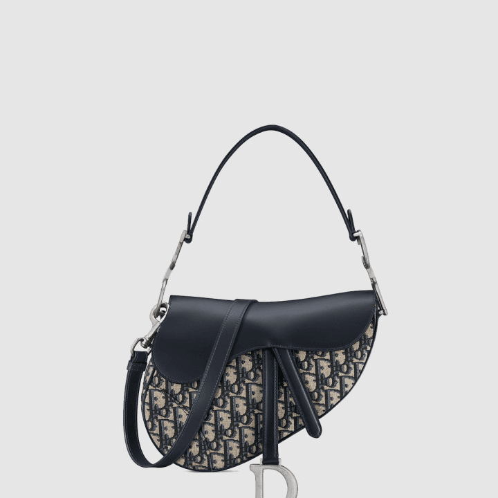 디올 새들 백 블루 Dior Oblique 자카드 및 스무스 송아지 가죽
