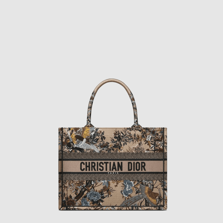 디올 미디엄 북 토트 베이지 멀티컬러 Dior Jardin d'Hiver 자수