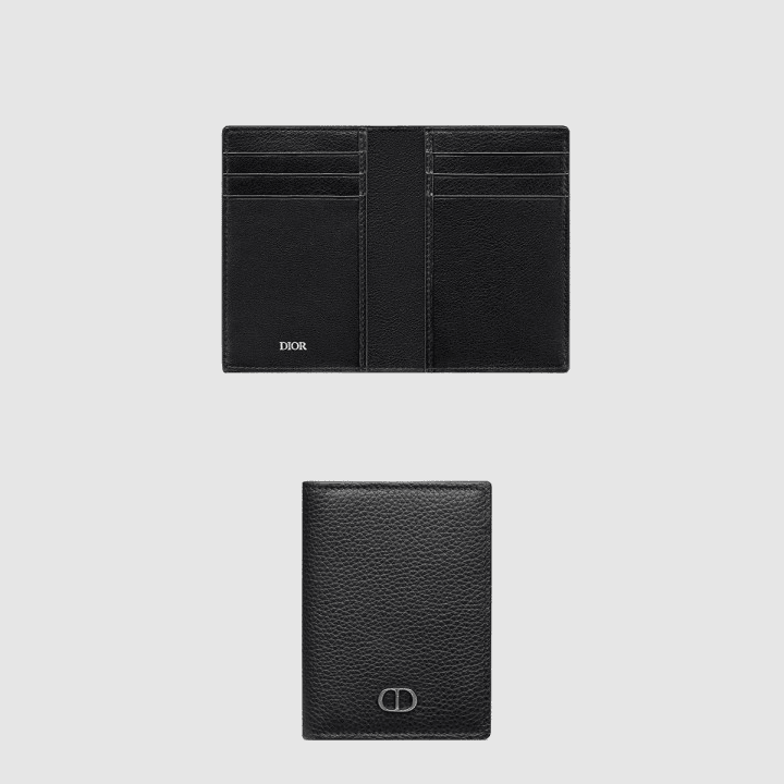 디올 CD 아이콘 이단 카드 홀더 블랙 그레인 송아지 가죽