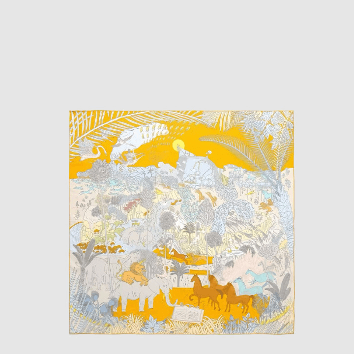 에르메스 베이지 그레이 소프트 톤 V 53174FCD 컬러웨이 Le Carnaval des Animaux 숄 140