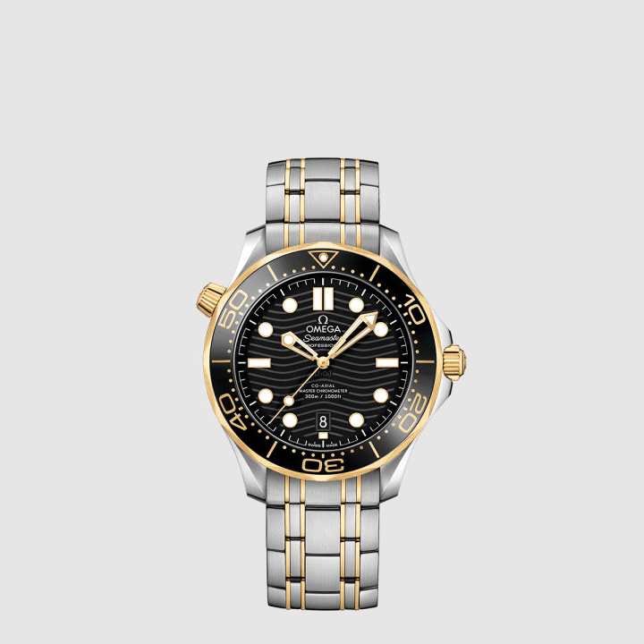 오메가 씨마스터 다이버 300M 코‑액시얼 마스터 크로노미터 42MM 스틸 옐로우 골드 및 스틸 옐로우 골드
