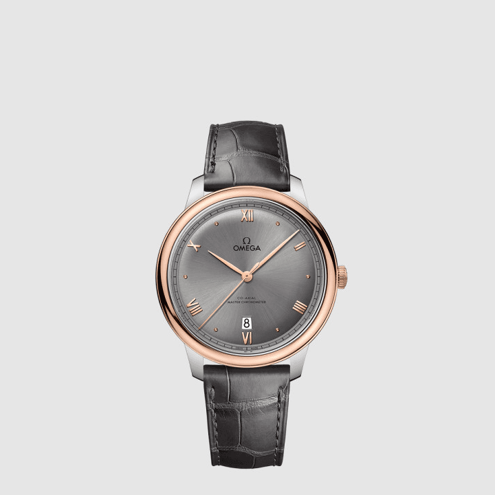 오메가 드 빌 프레스티지 코 액시얼 마스터 크로노미터 40MM 스틸 & 세드나 골드 그레이 다이얼 가죽 스트랩