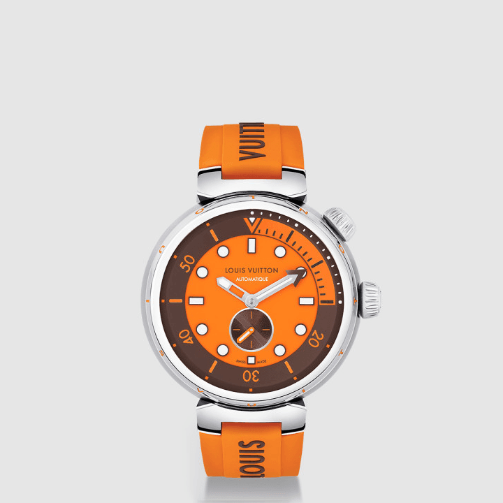 루이비통 Tambour Street Diver, 오토매틱, 44mm, 스틸 오렌지&실버