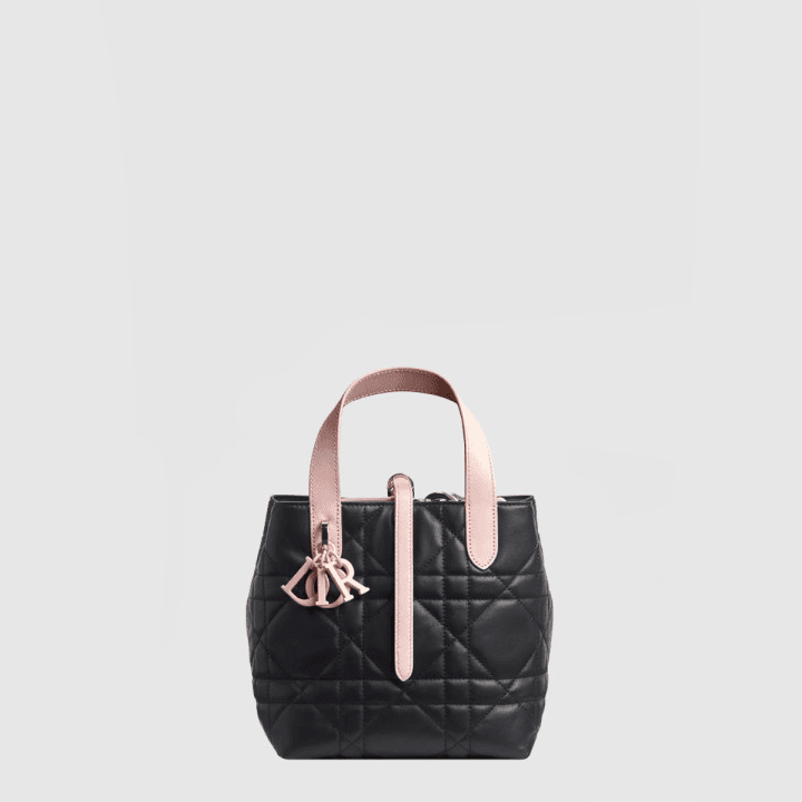 디올 스몰 Dior Toujours 버티컬 토트백 블랙 및 수피르 핑크 매크로카나쥬 송아지 가죽