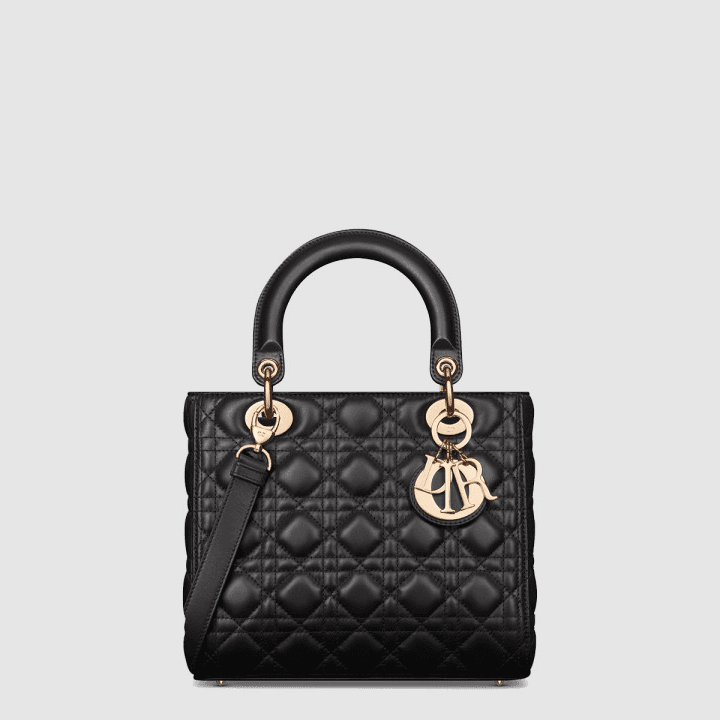 디올 미디엄 Lady Dior 백 블랙 까나쥬 양가죽